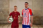 8 February 2023; Conor McCormack of Galway United and Enda Curran of Treaty United at the launch of the SSE Airtricity League of Ireland 2023 season held at City Hall in Dublin. Photo by Eóin Noonan/Sportsfile