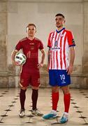 8 February 2023; Conor McCormack of Galway United and Enda Curran of Treaty United at the launch of the SSE Airtricity League of Ireland 2023 season held at City Hall in Dublin. Photo by Eóin Noonan/Sportsfile