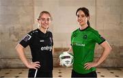 8 February 2023; Aoibheann Clancy of Wexford Youths and Karen Duggan of Peamount United at the launch of the SSE Airtricity League of Ireland 2023 season held at City Hall in Dublin. Photo by Eóin Noonan/Sportsfile