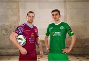 8 February 2023; Lee Steacy of Cobh Ramblers and Matt Keane of Kerry FC at the launch of the SSE Airtricity League of Ireland 2023 season held at City Hall in Dublin. Photo by Eóin Noonan/Sportsfile