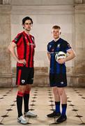 8 February 2023; Sam Verdon of Longford Town and Aaron Connolly of Athlone Town at the launch of the SSE Airtricity League of Ireland 2023 season held at City Hall in Dublin. Photo by Eóin Noonan/Sportsfile