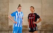 8 February 2023; Jess Gleeson of DLR Waves and Erica Burke of Bohemians at the launch of the SSE Airtricity League of Ireland 2023 season held at City Hall in Dublin. Photo by Eóin Noonan/Sportsfile
