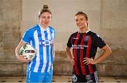 8 February 2023; Jess Gleeson of DLR Waves and Erica Burke of Bohemians at the launch of the SSE Airtricity League of Ireland 2023 season held at City Hall in Dublin. Photo by Eóin Noonan/Sportsfile