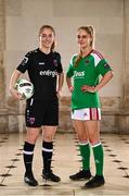 8 February 2023; Aoibheann Clancy of Wexford Youths and Zara Foley of Cork City at the launch of the SSE Airtricity League of Ireland 2023 season held at City Hall in Dublin. Photo by Eóin Noonan/Sportsfile