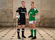 8 February 2023; Aoibheann Clancy of Wexford Youths and Zara Foley of Cork City at the launch of the SSE Airtricity League of Ireland 2023 season held at City Hall in Dublin. Photo by Eóin Noonan/Sportsfile