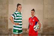 8 February 2023; Maria Reynolds of Shamrock Rovers and Pearl Slattery of Shelbourne at the launch of the SSE Airtricity League of Ireland 2023 season held at City Hall in Dublin. Photo by Eóin Noonan/Sportsfile