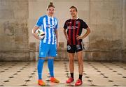 8 February 2023; Jess Gleeson of DLR Waves and Erica Burke of Bohemians at the launch of the SSE Airtricity League of Ireland 2023 season held at City Hall in Dublin. Photo by Eóin Noonan/Sportsfile