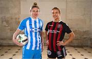 8 February 2023; Jess Gleeson of DLR Waves and Erica Burke of Bohemians at the launch of the SSE Airtricity League of Ireland 2023 season held at City Hall in Dublin. Photo by Eóin Noonan/Sportsfile