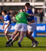 9 February 2023; Will Blake of St Mary’s College is tackled by Jed Hickey of Gonzaga College during the Bank of Ireland Leinster Rugby Schools Junior Cup First Round match between St Mary’s College and Gonzaga College at Energia Park in Dublin. Photo by Daire Brennan/Sportsfile