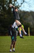 9 February 2023; James Doyle is lifted by Temi Lasisi during a Leinster Rugby open training session at Wexford Wanderers RFC in Wexford. Photo by Harry Murphy/Sportsfile
