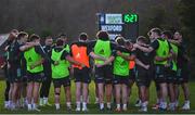 9 February 2023; Leinster players huddle during a Leinster Rugby open training session at Wexford Wanderers RFC in Wexford. Photo by Harry Murphy/Sportsfile