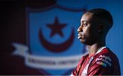 6 February 2023; Emmanuel Adegboyega poses for a portrait during a Drogheda United squad portrait session at Weaver's Park in Drogheda, Louth. Photo by Stephen McCarthy/Sportsfile