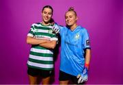 7 February 2023; Aoife Kelly, left, and goalkeeper Summer Lawless pose for a portrait during a Shamrock Rovers squad portrait session at Roadstone Group Sports Club in Dublin. Photo by Stephen McCarthy/Sportsfile