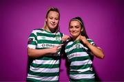 7 February 2023; Lauren Kelly, left, and Alannah McEvoy pose for a portrait during a Shamrock Rovers squad portrait session at Roadstone Group Sports Club in Dublin. Photo by Stephen McCarthy/Sportsfile