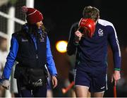 9 February 2023; University of Limerick goalkeeper Rhys Shelly leaves the field after picking up an injury during the Electric Ireland HE GAA Fitzgibbon Cup Quarter-Final match between University of Limerick and University College Dublin at UL Grounds in Limerick. Photo by Michael P Ryan/Sportsfile