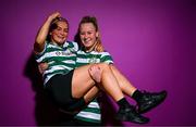 7 February 2023; Alannah McEvoy, left, and Lauren Kelly pose for a portrait during a Shamrock Rovers squad portrait session at Roadstone Group Sports Club in Dublin. Photo by Stephen McCarthy/Sportsfile