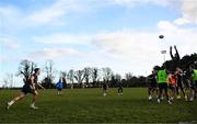 9 February 2023; Lee Barron throws a lineout to Brian Deeny during a Leinster Rugby open training session at Wexford Wanderers RFC in Wexford. Photo by Harry Murphy/Sportsfile