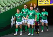 10 February 2023; Ireland players, from left, Craig Casey, James Ryan, Dave Kilcoyne, Caolin Blade and Andrew Porter before the Ireland rugby captain's run at the Aviva Stadium in Dublin. Photo by Seb Daly/Sportsfile