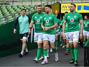 10 February 2023; Ireland players, from left, Ryan Baird, Tadhg Beirne, Conor Murray and Jack Conan before the Ireland rugby captain's run at the Aviva Stadium in Dublin. Photo by Seb Daly/Sportsfile