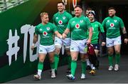 10 February 2023; Ireland players, from left, Craig Casey, James Ryan, Dave Kilcoyne, Caolin Blade and Andrew Porter before the Ireland rugby captain's run at the Aviva Stadium in Dublin. Photo by Seb Daly/Sportsfile