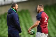 10 February 2023; Head coach Andy Farrell, left, and Rob Herring during the Ireland rugby captain's run at the Aviva Stadium in Dublin. Photo by Seb Daly/Sportsfile