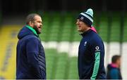 10 February 2023; Head coach Andy Farrell, left, and forwards coach Paul O'Connell during the Ireland rugby captain's run at the Aviva Stadium in Dublin. Photo by Seb Daly/Sportsfile