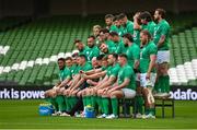 10 February 2023; Ireland players during a team photograph before the Ireland rugby captain's run at the Aviva Stadium in Dublin. Photo by Seb Daly/Sportsfile