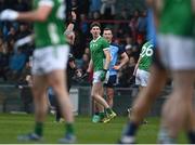 5 February 2023; Referee James Molloy shows Peter Nash of Limerick, 26, a black card during the Allianz Football League Division 2 match between Limerick and Dublin at TUS Gaelic Grounds in Limerick. Photo by Sam Barnes/Sportsfile
