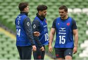 10 February 2023; France players, from left, Damian Penaud, Romain Ntamack and Thomas Ramos during the France rugby captain's run at the Aviva Stadium in Dublin. Photo by Seb Daly/Sportsfile
