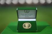 10 February 2023; A general view of the President's Cup medal before the President's Cup match between Derry City and Shamrock Rovers at the Ryan McBride Brandywell Stadium in Derry. Photo by Stephen McCarthy/Sportsfile