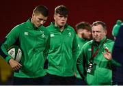 10 February 2023; Ireland head coach Richie Murphy, right, in conversation with Sam Prendergast before the U20 Six Nations Rugby Championship match between Ireland and France at Musgrave Park in Cork. Photo by Eóin Noonan/Sportsfile