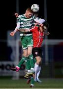 10 February 2023; Darragh Nugent of Shamrock Rovers in action against Adam O'Reilly of Derry City during the President's Cup match between Derry City and Shamrock Rovers at the Ryan McBride Brandywell Stadium in Derry. Photo by Stephen McCarthy/Sportsfile