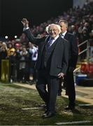 10 February 2023; President of Ireland Michael D Higgins before the President's Cup match between Derry City and Shamrock Rovers at the Ryan McBride Brandywell Stadium in Derry. Photo by Stephen McCarthy/Sportsfile