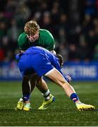 10 February 2023; Hugh Gavin of Ireland is tackled by Émilien Gailleton of France during the U20 Six Nations Rugby Championship match between Ireland and France at Musgrave Park in Cork. Photo by Eóin Noonan/Sportsfile