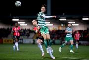 10 February 2023; Johnny Kenny of Shamrock Rovers in action against Ben Doherty of Derry City during the President's Cup match between Derry City and Shamrock Rovers at the Ryan McBride Brandywell Stadium in Derry. Photo by Stephen McCarthy/Sportsfile