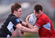 3 February 2023; Hugh Quigley of Catholic University School is tackled by Rory Glynn of Cistercian College Roscrea during the Bank of Ireland Leinster Rugby Schools Senior Cup First Round match between Cistercian College Roscrea and Catholic University School at Terenure College RFC in Dublin. Photo by Piaras Ó Mídheach/Sportsfile
