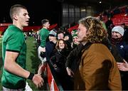 10 February 2023; Sam Prendergast of Ireland with his brother Cian Prendergast after the U20 Six Nations Rugby Championship match between Ireland and France at Musgrave Park in Cork. Photo by Eóin Noonan/Sportsfile