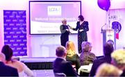 10 February 2023; Mary Power O’Shea, Mullinahone, Tipperary, winner of the Volunteer Hall of Fame award, is interviewed by MC Gráinne McElwain at the 2022 LGFA Volunteer of the Year awards night at Croke Park in Dublin. Photo by Piaras Ó Mídheach/Sportsfile