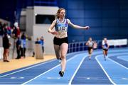 11 February 2023; Molly Hourihan of Dundrum South Dublin AC, Dublin, after winning her Women's 200m heat during the 123.ie National Indoor League Final at Sport Ireland National Indoor Arena in Dublin. Photo by Ben McShane/Sportsfile