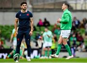 11 February 2023; Romain Ntamack of France, left, and Jonathan Sexton of Ireland before the Guinness Six Nations Rugby Championship match between Ireland and France at the Aviva Stadium in Dublin. Photo by Seb Daly/Sportsfile