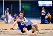 11 February 2023; James Kelly of Ratoath AC, Dublin, competing in the Men's Triple Jump during the 123.ie National Indoor League Final at Sport Ireland National Indoor Arena in Dublin. Photo by Ben McShane/Sportsfile
