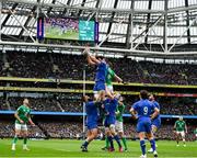 11 February 2023; Paul Willemse of France and Peter O’Mahony of Ireland battle for possession in a line-out during the Guinness Six Nations Rugby Championship match between Ireland and France at the Aviva Stadium in Dublin. Photo by Harry Murphy/Sportsfile