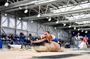 11 February 2023; Eimear Cotter of Tullamore Harriers AC, Offaly, competing in the Women's Triple Jump during the 123.ie National Indoor League Final at Sport Ireland National Indoor Arena in Dublin. Photo by Ben McShane/Sportsfile