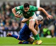 11 February 2023; Hugo Keenan of Ireland is tackled by Thibaud Flament of France during the Guinness Six Nations Rugby Championship match between Ireland and France at the Aviva Stadium in Dublin. Photo by Harry Murphy/Sportsfile