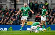 11 February 2023; James Lowe of Ireland reacts after his side are awarded a 50:22 during the Guinness Six Nations Rugby Championship match between Ireland and France at the Aviva Stadium in Dublin. Photo by Harry Murphy/Sportsfile