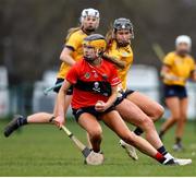 11 February 2023; Aoife Healy of UCC in action against Kate Kenny of DCU during the Electric Ireland Ashbourne Cup Semi Final between UCC and DCU at UCD in Dublin. Photo by Michael P Ryan/Sportsfile