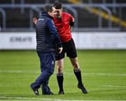11 February 2023; Referee Seán Stack in conversation with Waterford manager Davy Fitzgerald before the Allianz Hurling League Division 1 Group B match between Laois and Waterford at Laois Hire O'Moore Park in Portlaoise, Laois. Photo by Piaras Ó Mídheach/Sportsfile