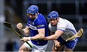 11 February 2023; Stephen Maher of Laois in action against Conor Prunty of Waterford during the Allianz Hurling League Division 1 Group B match between Laois and Waterford at Laois Hire O'Moore Park in Portlaoise, Laois. Photo by Piaras Ó Mídheach/Sportsfile