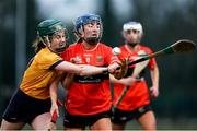 11 February 2023; Cliona O'Leary of UCC in action against Caoimhe Coady during the Electric Ireland Ashbourne Cup Semi Final between UCC and DCU at UCD in Dublin. Photo by Michael P Ryan/Sportsfile