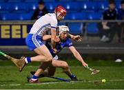 11 February 2023; Martin Phelan of Laois in action against Jack Fagan of Waterford during the Allianz Hurling League Division 1 Group B match between Laois and Waterford at Laois Hire O'Moore Park in Portlaoise, Laois. Photo by Piaras Ó Mídheach/Sportsfile